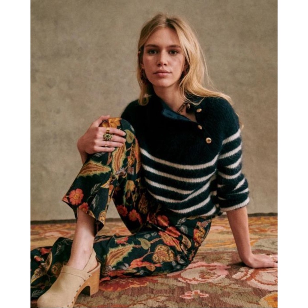 SEZANE Navy Blue & White Striped Alpaca Wool Sweater Fuzzy Preppy Trudy Jumper - Picture 12 of 16